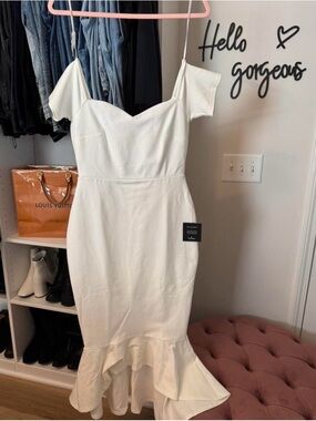 Lulu's White One-Shoulder Ruffle-Hem Dress